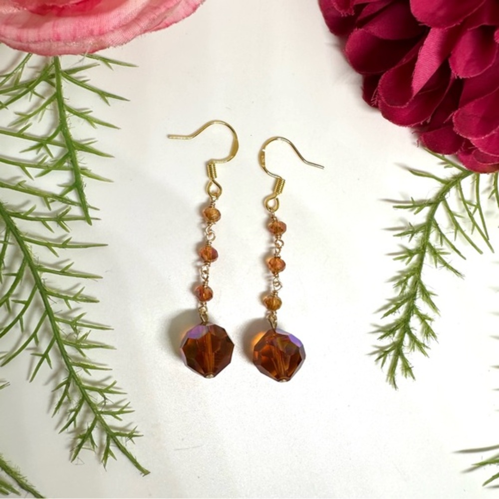 NEW⚜️Amber Glass Crystal Beaded Earrings